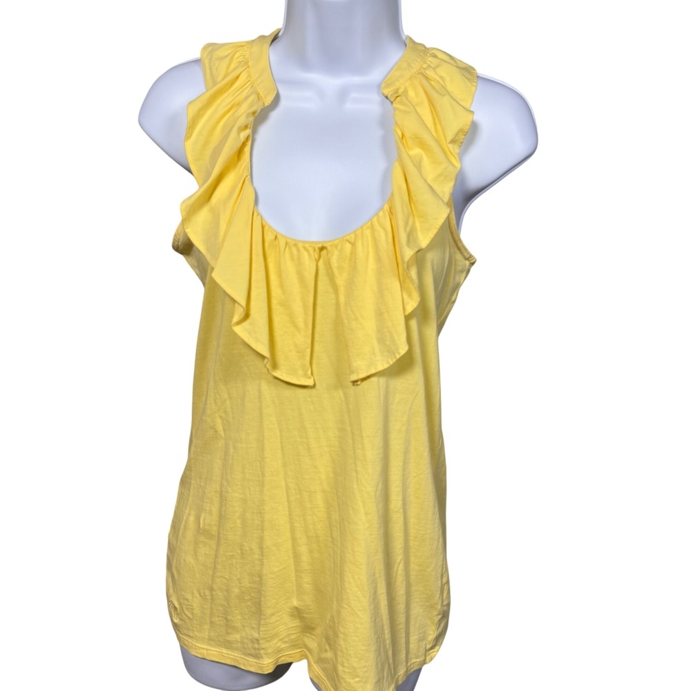 Lilly Pulitzer Yellow Ruffle Tank Top‎ Pima Cotton S Preppy Vacation Feminine